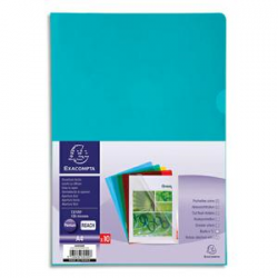 EXACOMPTA Sachet de 10 pochettes coin en PVC 13/100 ème. Coloris assortis Bleu,incolore,Jaune,Rouge,vert