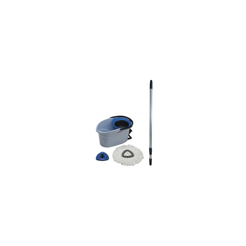 VILEDA Essoreur UltraSpin Mini starterkit Bleu clair 6L + Manche téléscopique L80 à 140 cm inox Noir