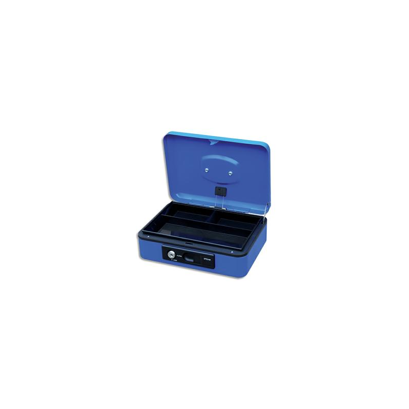 PAVO Caisse à monnaire 30cm/3 compartim, ouverture auto bouton poussoir+serrure cylindrique Bleue 8007530