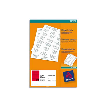 AVERY Boîte de 2400 étiquettes copieur 70X35 Rouge fluo DP24R-100