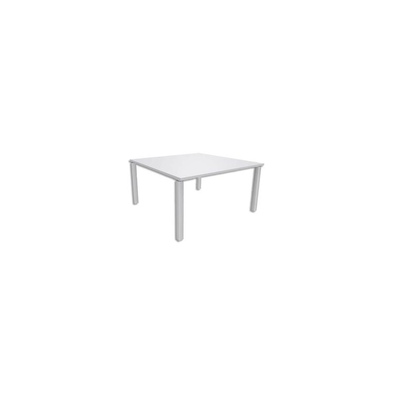 SIMMOB Table de réunion Steely pied Exprim Blanc perle alu en bois et métal - Dim : L140 x H72 x P140 cm