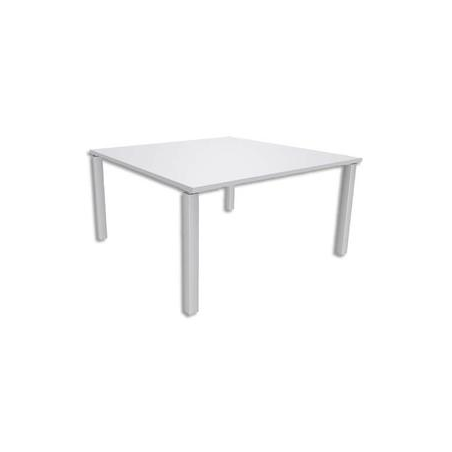 SIMMOB Table de réunion Steely pied Exprim Blanc perle alu en bois et métal - Dim : L140 x H72 x P140 cm