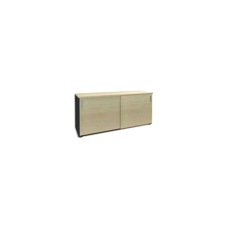 SIMMOB Crédence à portes coulissantes Steely Erable carbone en bois - Dimensions : L160 x H72 x P47 cm
