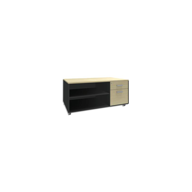 SIMMOB Console mobile 2 tiroirs Steely Erable carbone en bois - Dimensions : L120 x H63 x P60 cm