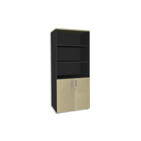 SIMMOB Bibliothèque 2 portes basses Steely Erable carbone en bois - Dimensions : L80 x H180 x P47 cm