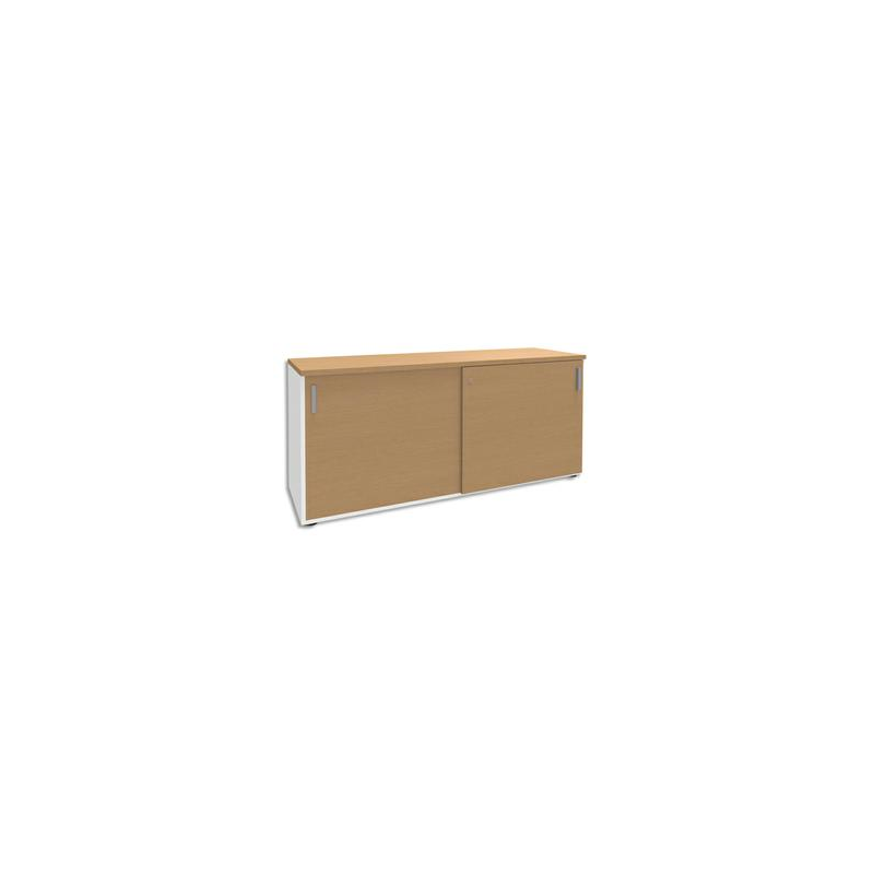 SIMMOB Crédence à portes coulissantes Steely Hêtre Blanc en bois - Dimensions : L160 x H72 x P47 cm