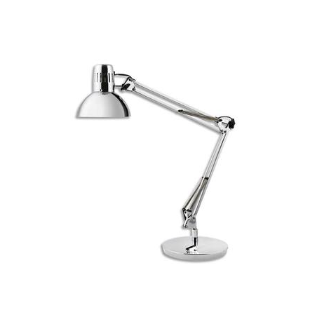 ALBA Lampe led Architecte métal chromée, pince étau + ampoule. Tête D16,5 cm, bras 42+39 cm, socle D20 cm