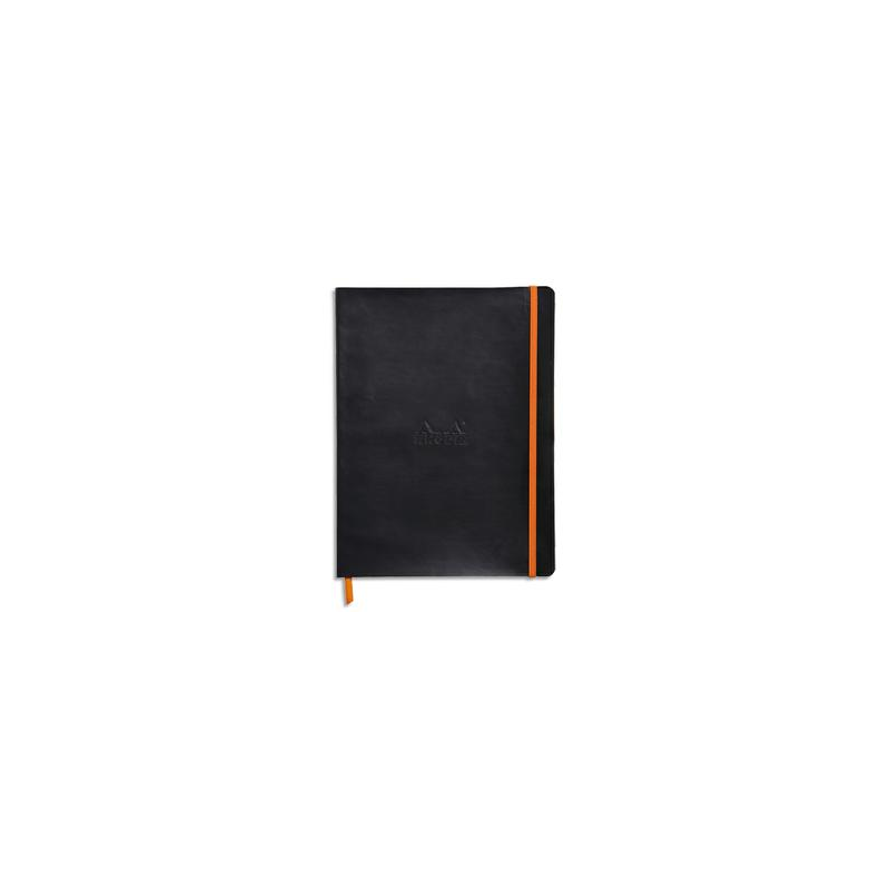 RHODIA Carnet Rhodiarama souple 19x25cm 160 pages lignées avec élastique. Couverture simili-cuir Noir