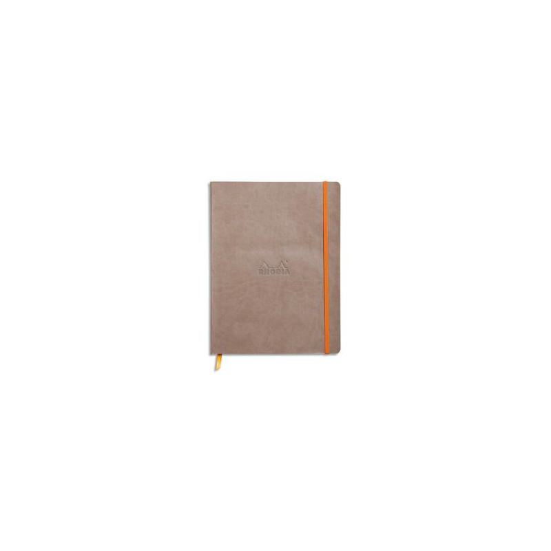 RHODIA Carnet Rhodiarama souple 19x25cm 160 pages lignées avec élastique. Couverture simili-cuir taupe
