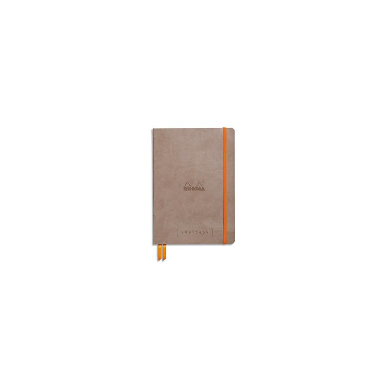 RHODIA Carnet Rhodiarama souple 14,8x21cm 240 pages points Dot / élastique. Couverture simili-cuir taupe