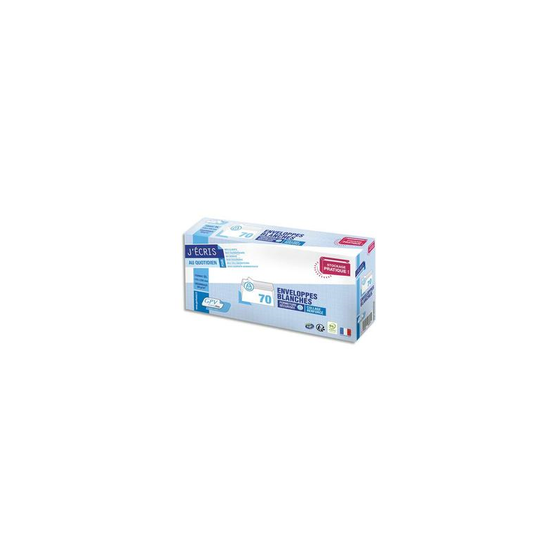 GPV Paquet de 70 enveloppes Blanches auto-adhésives, format DL 110x200mm 80g NF PEFC
