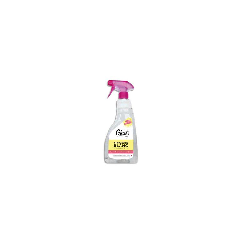 GLOSS Spray 750 ml Gel Vinaigre Blanc détartre et fait briller, concentration 14 degrés, parfum Citron