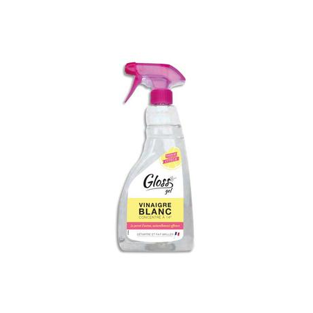 GLOSS Spray 750 ml Gel Vinaigre Blanc détartre et fait briller, concentration 14 degrés, parfum Citron