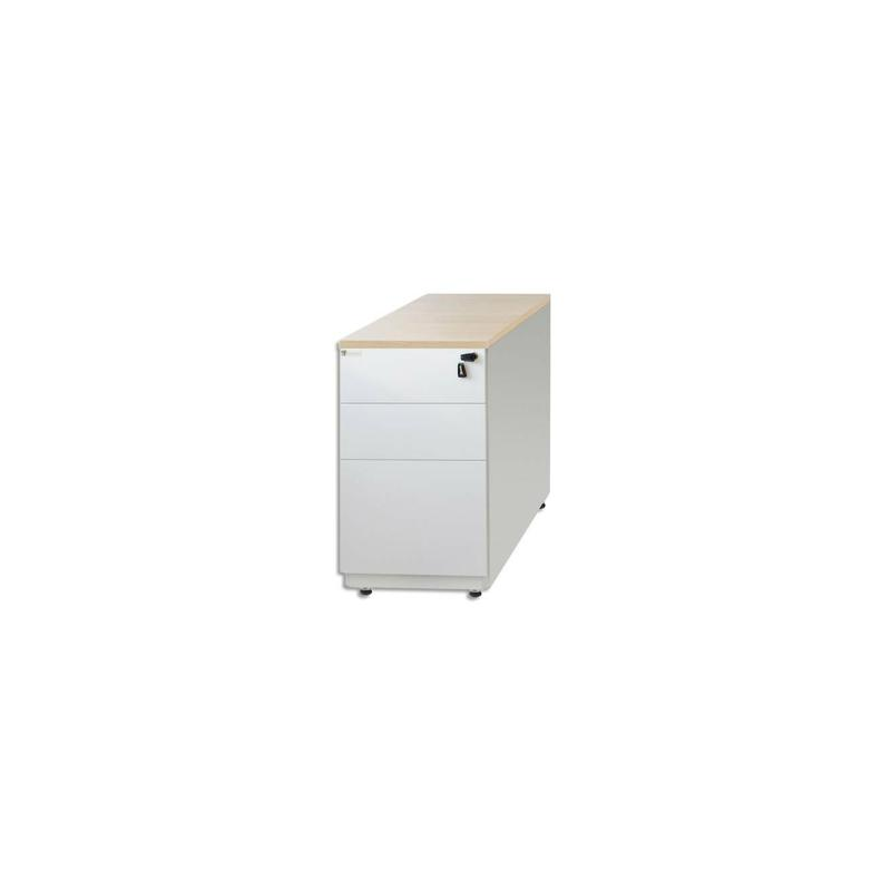 MT INTERNATIONAL Caisson hauteur bureau métal 2t + 1t DS Blanc Hêtre MT5 - Dim : L39 x H76/78 x P80 cm