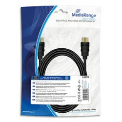 MEDIARANGE Câble HDMI textile rapide+Ethernet,male/male,plaqués,18 Gbit/s taux tansfert,3m,Noir MRCS198