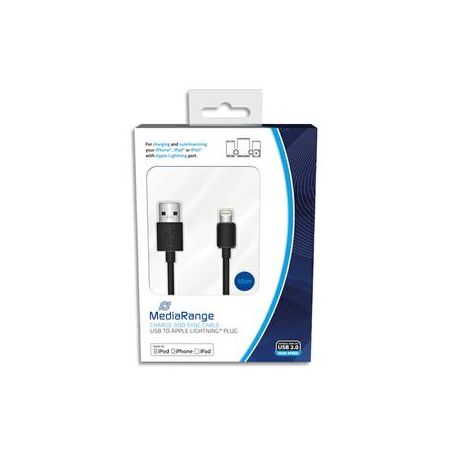 MEDIARANGE Câble USB 2.0 charge/synchronisation connecteur Lightning APPLE MFI, 0.5m, Noir MRCS179