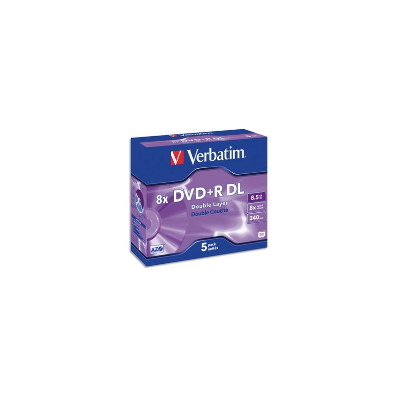 VERBATIM Pack de 5 DVD+R Dual Layer double couche / boîtier cristal 8,5GB 8x 43596