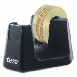 TESA Dévidoir Easy Cut Smart + 1 rouleau Tesafilm transparent 19mm x 10m, système Stop Pad. Noir