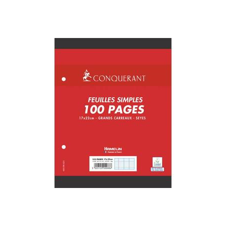 CONQUERANT C7 Feuillets mobiles 17x22 cm 100 pages grands carreaux Blancs 80g - Sous étuis