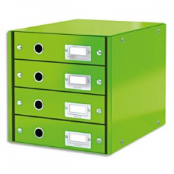 LEITZ Module de classement 4 tiroirs WOW en carton recouvert de polypropylène. Coloris Vert.