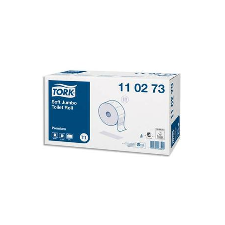TORK Colis de 6 Bobines de Papier toilette Maxi Jumbo Premium doux 2 plis L360 m x D26 cm Blanc logo Bleu