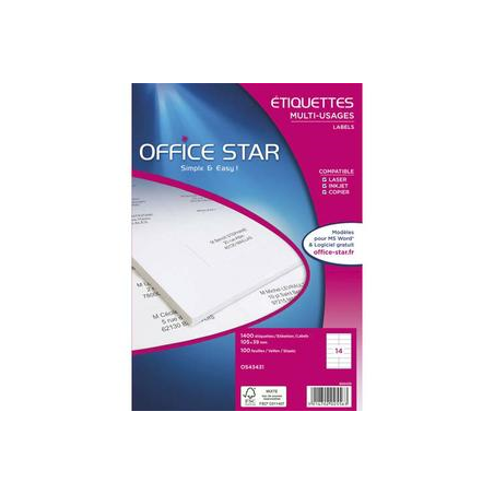 OFFICE STAR Boîte de 1400 étiquettes multi-usage Blanches 105 x 39 mm OS43431