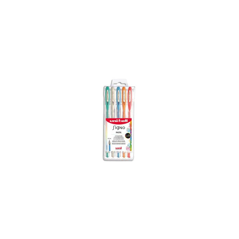 UNI-BALL Pochette de 5 stylos bille à encre gel Top lights, couleurs pastelles assorties UM120AC-5