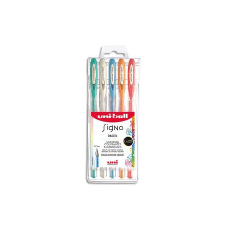 UNI-BALL Pochette de 5 stylos bille à encre gel Top lights, couleurs pastelles assorties UM120AC-5