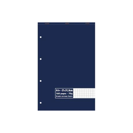 Bloc 70g agrafé en tête 160 pages perforées grands carreaux Séyès maxi format A4+ 21 x 31,8 cm
