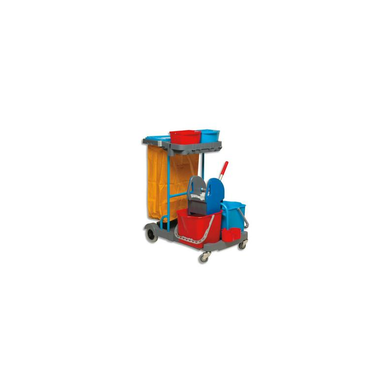 BROSSERIE THOMAS Chariot d’entretien Compact Gris en PP + presse à mâchoires + 2 seaux 22L Rouge Bleu