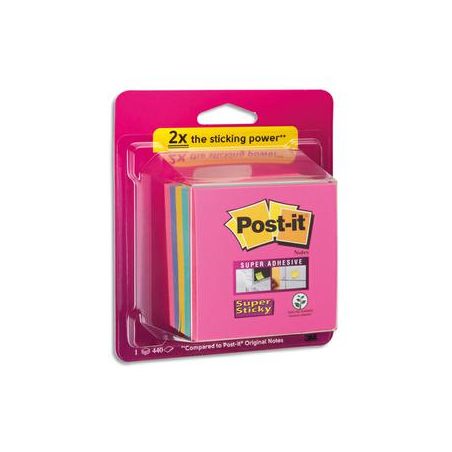 POST-IT Cube Super Sticky couleurs assorties - 440 feuilles - 76 mm x 76 mm