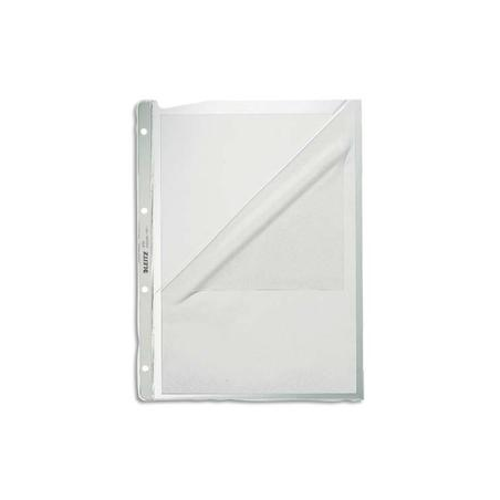LEITZ Boîte de 100 pochettes perforées A4,en polypropylène grainé 13/100è incolore. Ouverture 2 côtés