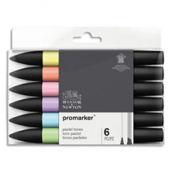 WINSOR & NEWTON Boîte de 6 ProMarker, couleurs tons pastels assortis