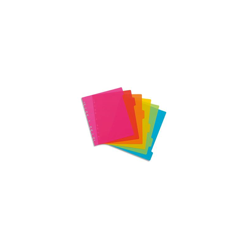 VIQUEL Jeu de 6 intercalaires polypropylène HAPPYFLUO A4 maxi. Coloris fluo multicolores