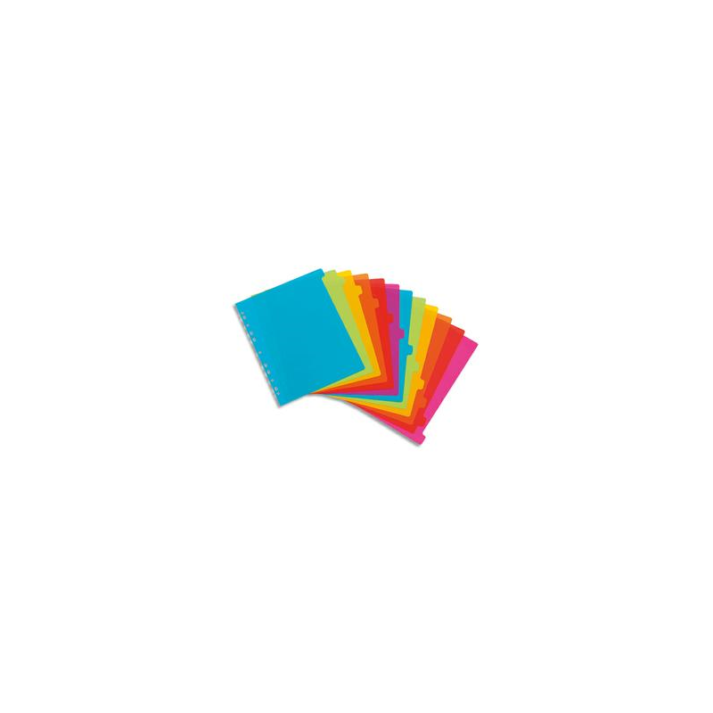 VIQUEL Jeu de 12 intercalaires polypropylène HAPPYFLUO A4 maxi. Coloris fluo multicolores