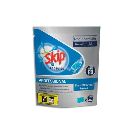 SKIP Carton de 184 capsules de Lessive liquide pour linge Blanc dans 4 Sachets refermables de 46 dosettes