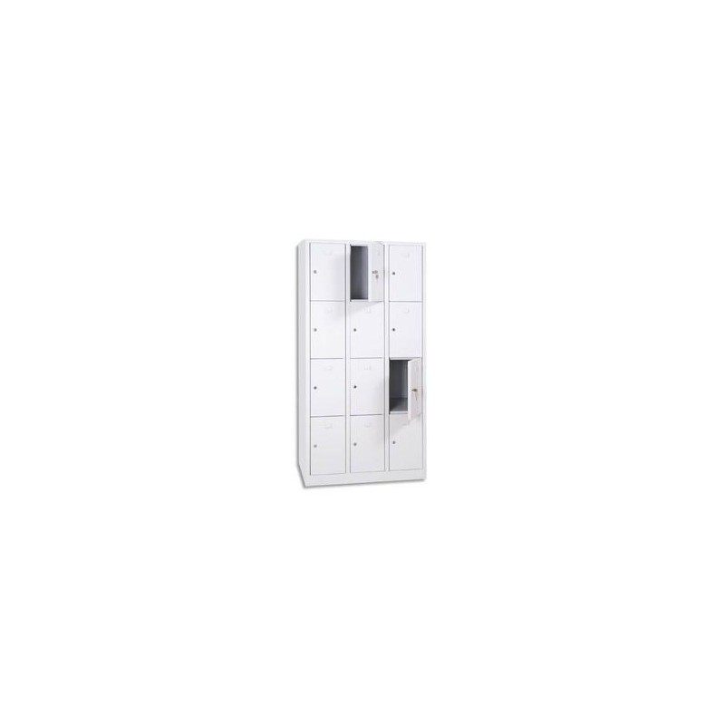 MT INTERNATIONAL Vestiaire 4 Cases 3 Colonnes en acier Blanc, L90 x H180 x P50 cm, case L22 x H40 x P47,5