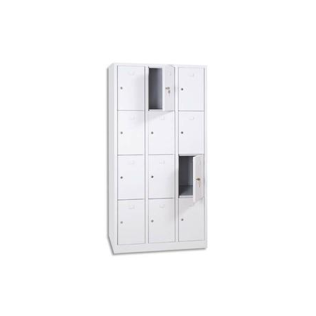 MT INTERNATIONAL Vestiaire 4 Cases 3 Colonnes en acier Blanc, L90 x H180 x P50 cm, case L22 x H40 x P47,5