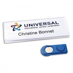 AVERY Boîte de 10 badges Profil® aimanté 75 x 30 mm, transparent + 60 inserts imprimables 27 x 75 mm