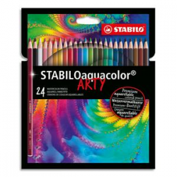 STABILO Etui carton 24 Crayons de couleur aquarellables Aquacolor ARTY, mine solide 2,8 mm, assortis