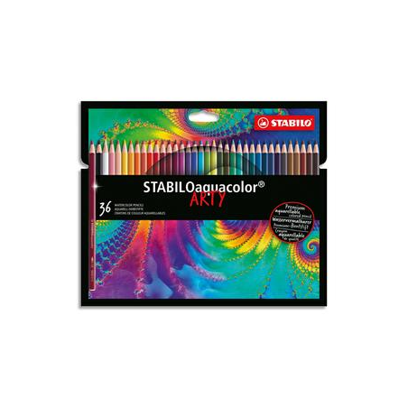 STABILO Etui carton 36 Crayons de couleur aquarellables Aquacolor ARTY, mine solide 2,8 mm, assortis