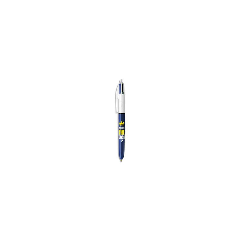 BIC Stylo bille 4 couleurs MESSAGE Who is the Boss. Pointe moyenne rétractable et rechargeable