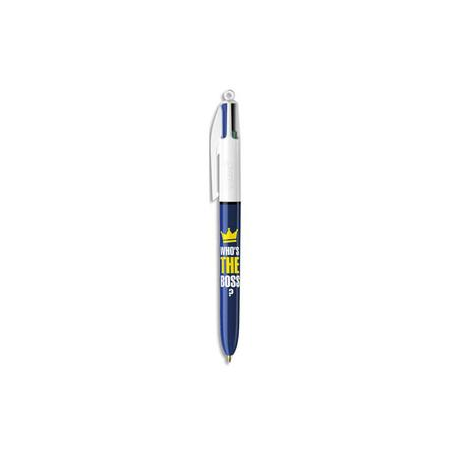 BIC Stylo bille 4 couleurs MESSAGE Who is the Boss. Pointe moyenne rétractable et rechargeable